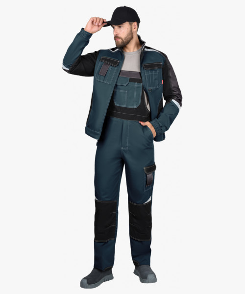 Костюм мужской летний СИРИУС-КАСПИЙ куртка, полукомбинезон, морена с чёрным, тёмно-серым и СОП