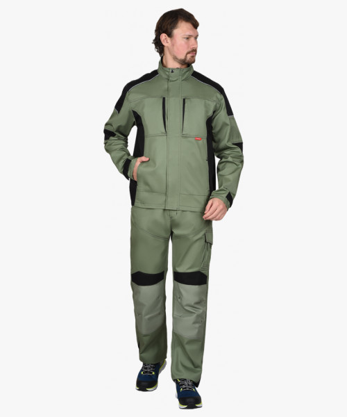 Костюм СИРИУС-ЦИТРИН куртка, брюки, светло-оливковый с черным