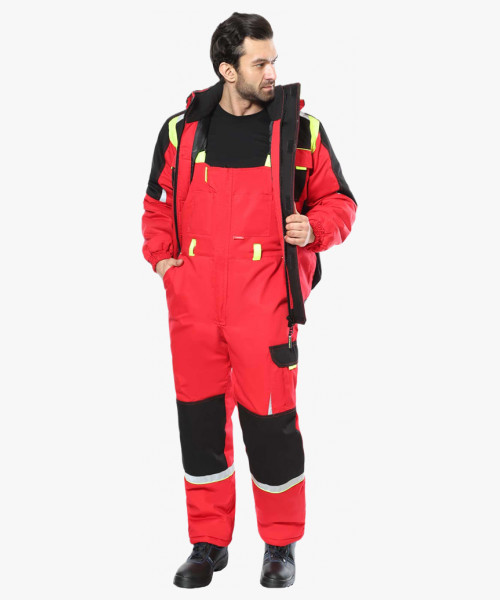 Костюм СИРИУС-СТАН куртка, п/к, красный с черным и лимонной отделкой