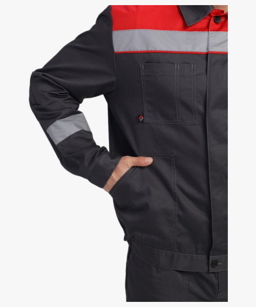 Костюм Лигор-1 Премиум СОП К. (тк.Смесовая,240) брюки, т.серый/красный