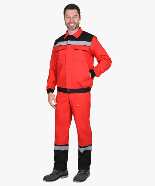 Костюм СИРИУС-МАСТЕР летний: куртка, полукомбинезон, красный с чёрной отделкой