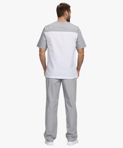 Мужской костюм Стоматолог (ткань ТиСи), серый/белый