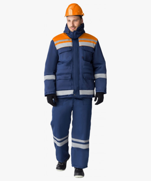 Костюм зимний Горизонт-Люкс (Смесовая, 210) брюки, тёмно-синий/оранжевый