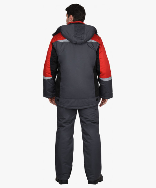 Костюм СИРИУС-ФАВОРИТ-МЕГА куртка, п/к, серый с черным и красным, СОП