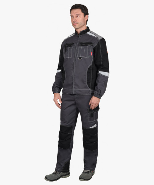 Костюм СИРИУС-ФАВОРИТ-МЕГА мужской летний, куртка и брюки, серый с черным, СОП