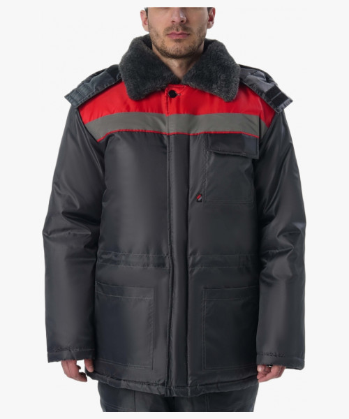 Костюм зимний Труженик-Ультра-2 (тк.Оксфорд) п/к, т.серый/красный