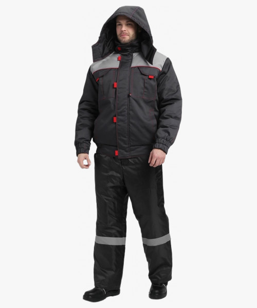 Куртка зимняя укороченная Флофт Премиум (тк.Смесовая,240), т.серый/св.серый/красный