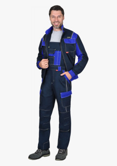 Костюм СИРИУС-КАРАТ-РОСС куртка, полукомбинезон темно-синий с васильковым, 80% х/б, пл. 260 г/кв.м
