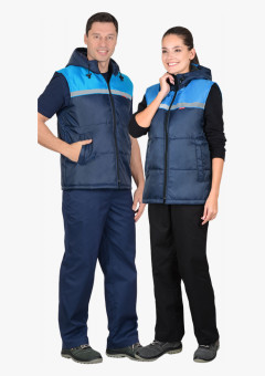 Жилет СИРИУС-ЭКСПРЕСС с капюшоном синий с голубым СОП 25мм