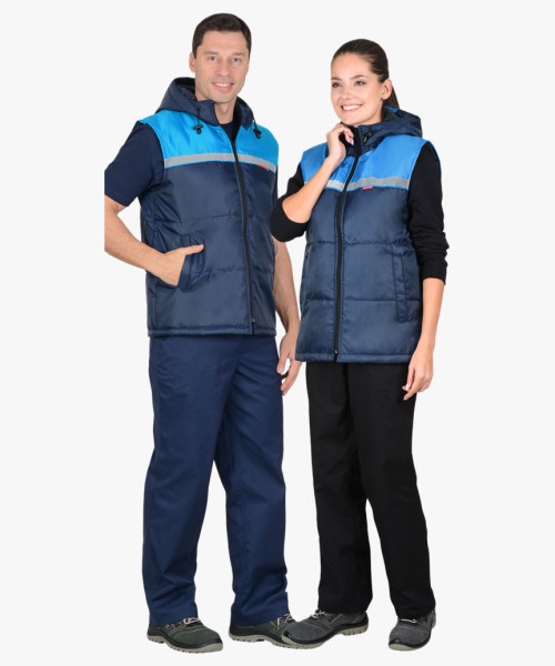 Жилет СИРИУС-ЭКСПРЕСС с капюшоном синий с голубым СОП 25мм