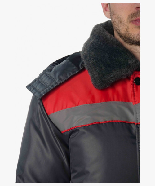 Костюм зимний Труженик-Ультра-2 (тк.Оксфорд) п/к, т.серый/красный