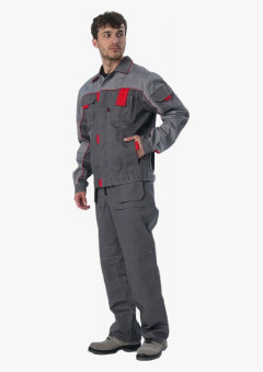 Костюм Драга-1 (тк.Смесовая МВО,240) брюки, т.серый/св.серый/красный