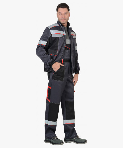 Костюм СИРИУС-ПОЛИНОМ куртка, п/к, темно-серый со светло-серым, черным, красным и СОП