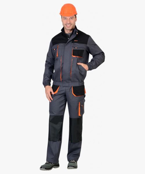 Костюм СИРИУС-МАНХЕТТЕН кор. кур., бр., т.серый с оранж. и черым тк. стрейч пл. 250 г/кв.м