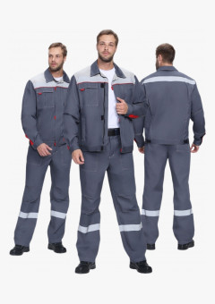 Костюм Флофт-1 Премиум СОП У. (тк.Смесовая,240) брюки, т.серый/серый/красный