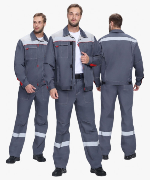 Костюм Флофт-1 Премиум СОП У. (тк.Смесовая,240) брюки, т.серый/серый/красный