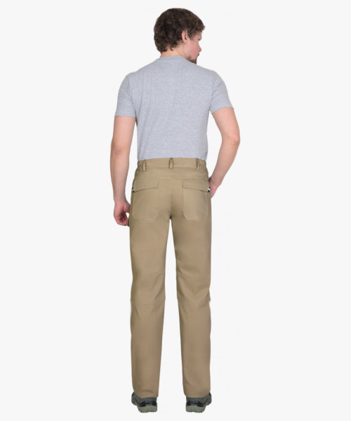 Брюки мужские летние СИРИУС-ДЕКСТЕР песочные с черной отделкой, тк. стрейч с ВО