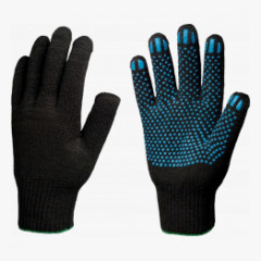 Перчатки х/б 10кл. ЛЮКС с ПВХ ТОЧКА 51-53гр. 150текс, черные (10 пар)