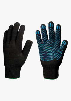 Перчатки х/б 10кл. ЛЮКС с ПВХ ТОЧКА 51-53гр. 150текс, черные (10 пар)