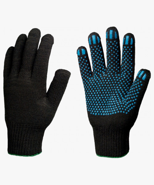 Перчатки х/б 10кл. ЛЮКС с ПВХ ТОЧКА 51-53гр. 150текс, черные (10 пар)