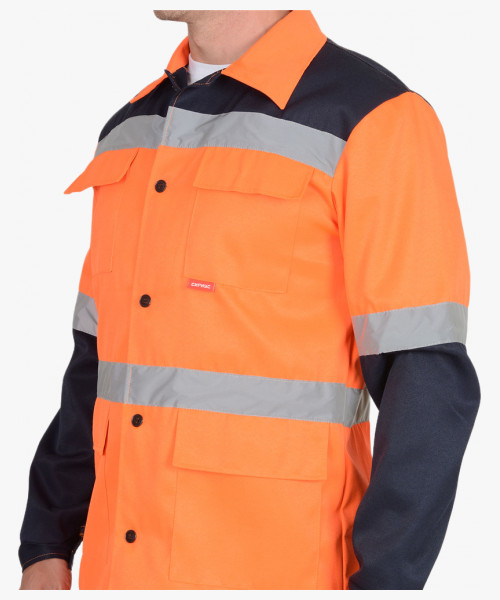 Костюм мужской летний СИРИУС-МАГИСТРАЛЬ-СПЕЦИАЛИСТ куртка, полукомбинезон, оранжевый с синим и СОП