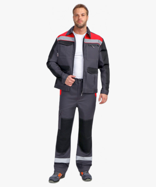 Костюм ProfLineBase-1 (тк. Твил, 210) брюки, т.серый/черный/красный