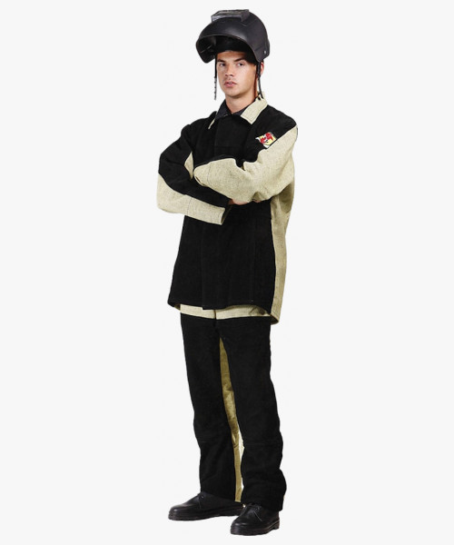 Костюм сварщика зимний комбинированный 2 класс защиты (Брезент, 550/Спилок S=2, 3), черный/бежевый