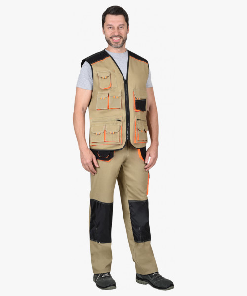 Жилет СИРИУС-МАНХЕТТЕН песочный с оранж. и черным тк. мех. стрейч пл. 250г/кв.м