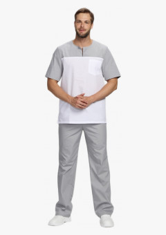 Мужской костюм Стоматолог (ткань ТиСи), серый/белый