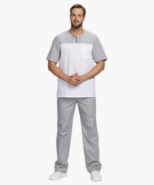 Мужской костюм Стоматолог (ткань ТиСи), серый/белый
