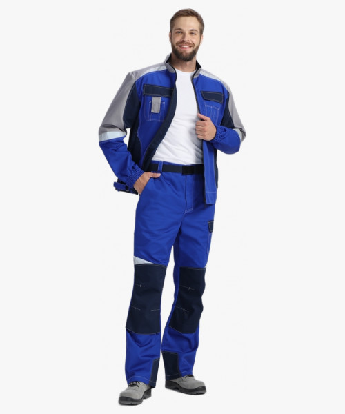 Костюм Вектрон-1 (тк.Смесовая,240) брюки, васильковый/т.синий/св.серый