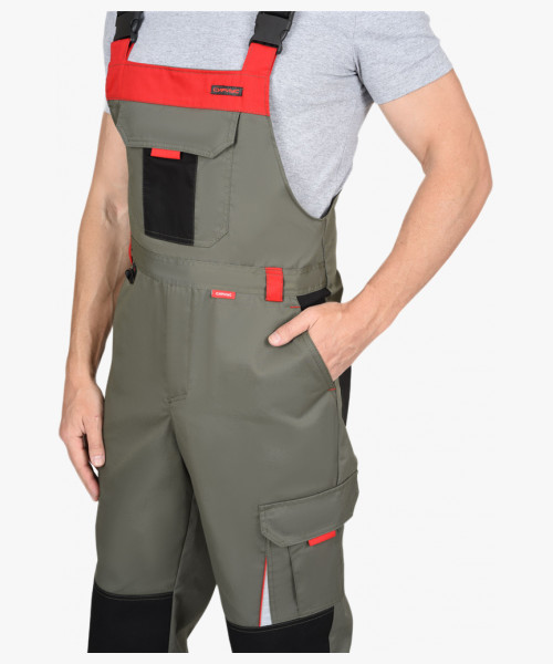 Костюм СИРИУС-СТАН куртка, п/к оливковый с черной и красной отделкой