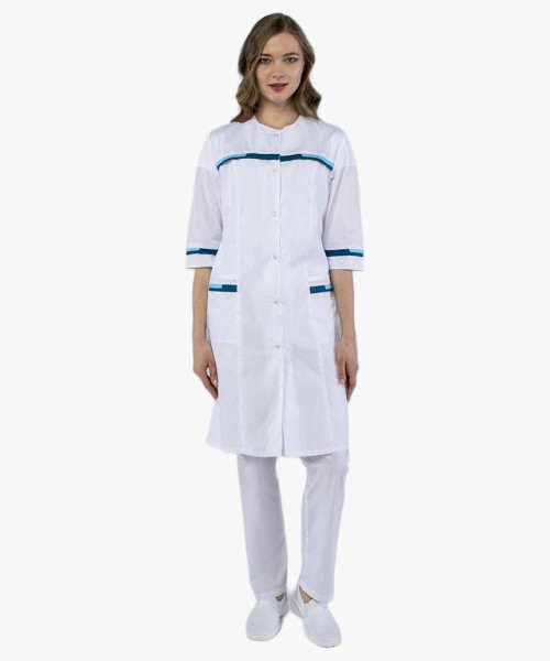 Халат женский Лотос (тк.ТиСи), белый/голубой