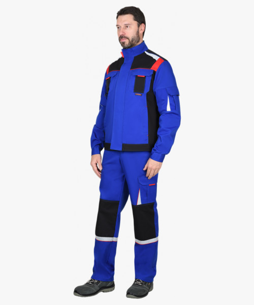 Костюм СИРИУС-СТАН куртка, п/к васильковый с красной и черной отделкой