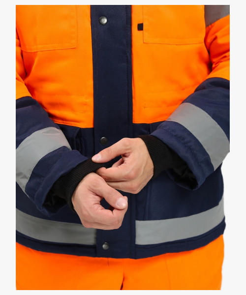 Костюм зимний для дорожника Ультра (тк.Смесовая,210) п/к, оранжевый/т.синий