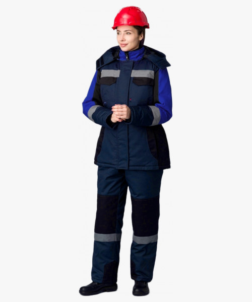 Костюм зимний женский Вектрон-2 СОП У. (тк.Смесовая,240) п/к, т.синий/черный/васильковый