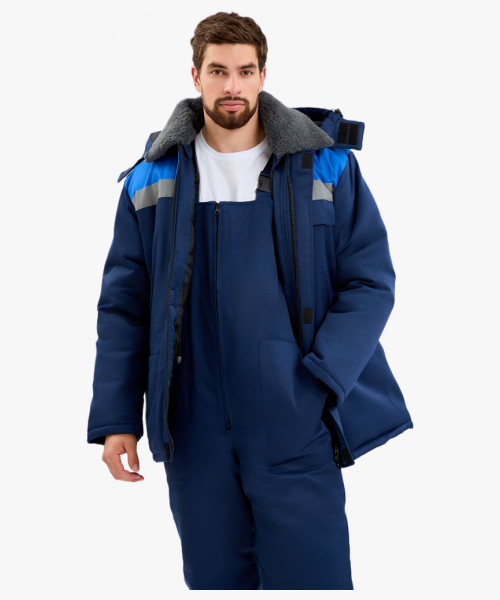 Костюм мужской зимний Квайл-2 СОП (тк.Смесовая,210) полукомбинезон, т.синий/васильковый