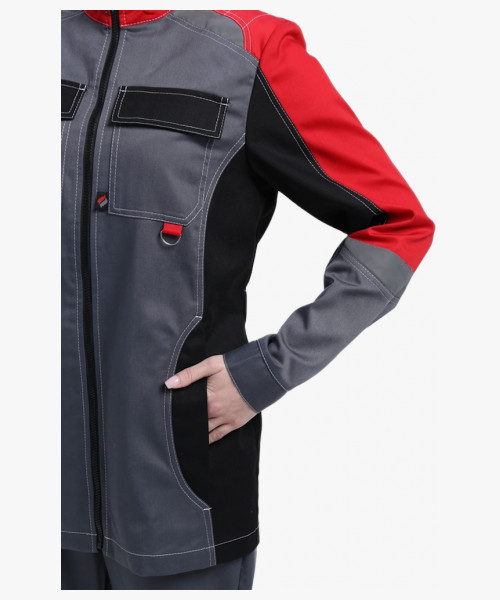 Костюм женский Вектрон-1 (тк.Смесовая,240) брюки, серый/красный/черный