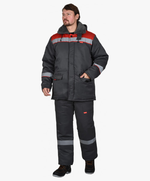 Куртка СИРИУС-БРИГАДИР мех. ворот, темно-серая с красным и СОП