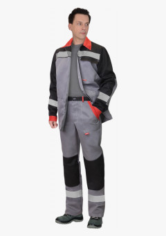 Костюм СИРИУС-ПРОФИЛЬ куртка, брюки ср.серый с черным с красной отделкой и СОП