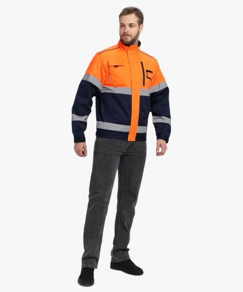 Куртка-трансформер сигнальная ProfLineSpecialist (тк.Смесовая МВО,240), оранжевый/т.синий