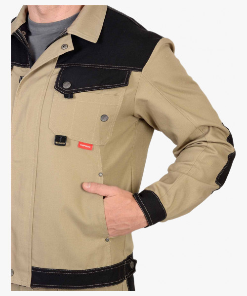 Костюм летний СИРИУС-ВЕСТ-ВОРК куртка кор., п/к бежевый с черным пл. 275 г/кв.м