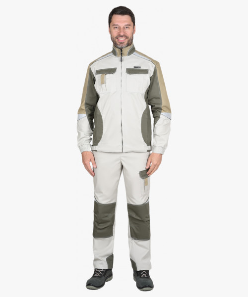Костюм СИРИУС-КАСПИЙ куртка, брюки, молочный с оливой, песочным и СОП