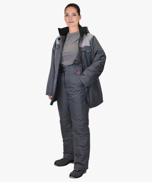 Костюм СИРИУС-ФАВОРИТ женский зимний, куртка, брюки т.серый со св.серым и голубым
