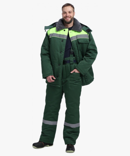 Костюм зимний Труженик-Ультра СОП (тк.Смесовая,210) брюки, т.зеленый/лимонный