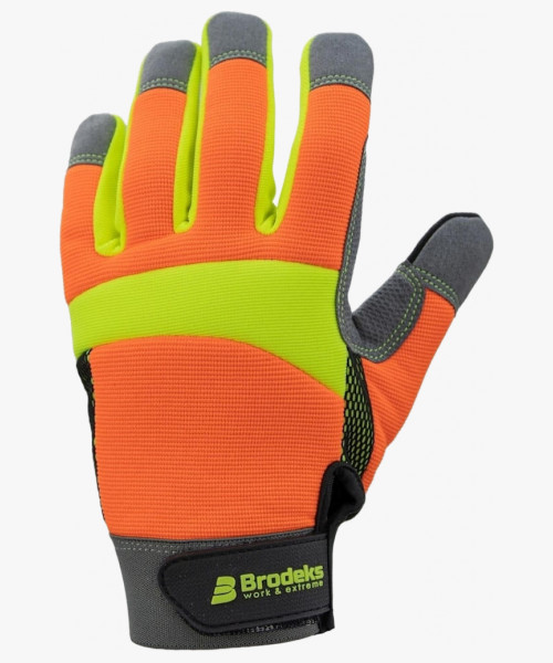 Перчатки рабочие Brodeks G-61, цвет серый, оранжевый, жёлтый флуоресцентный