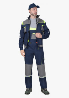 Костюм СИРИУС-СТАН куртка, п/к, синий со средне-серым и лимонной отделкой