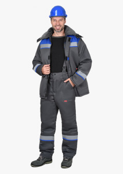 Костюм СИРИУС-РОСТ-АРКТИКА куртка, брюки, т.серый с васильковым и СОП 50 мм