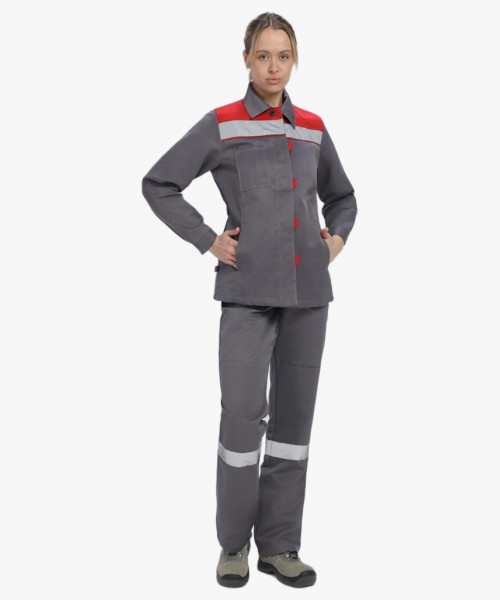 Костюм женский Весна-1 СОП NEW (тк.Смесовая,210) брюки, т.серый/красный