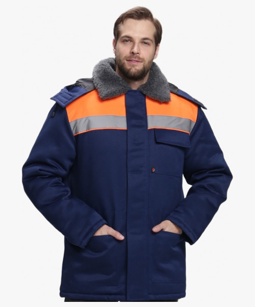 Куртка зимняя для бригадира NEW (тк.Смесовая,210), т.синий/оранжевый